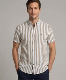 پیراهن آستین کوتاه مردانه کتان Tommy Hilfiger مدل Slim Fit طرح راهراه