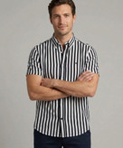 پیراهن آستین کوتاه مردانه کتان Tommy Hilfiger مدل Slim Fit طرح راهراه
