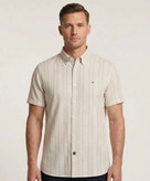پیراهن آستین کوتاه مردانه راهراه ۱۰۰٪ کتان Tommy Hilfiger مدل Slim Fit