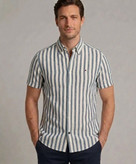 پیراهن آستین کوتاه مردانه کتان Tommy Hilfiger مدل Slim Fit طرح راهراه