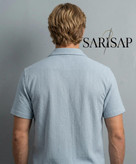 پیراهن آستین کوتاه کنفی ZARA یقه کوبایی رنگ آبی روشن بافتدار