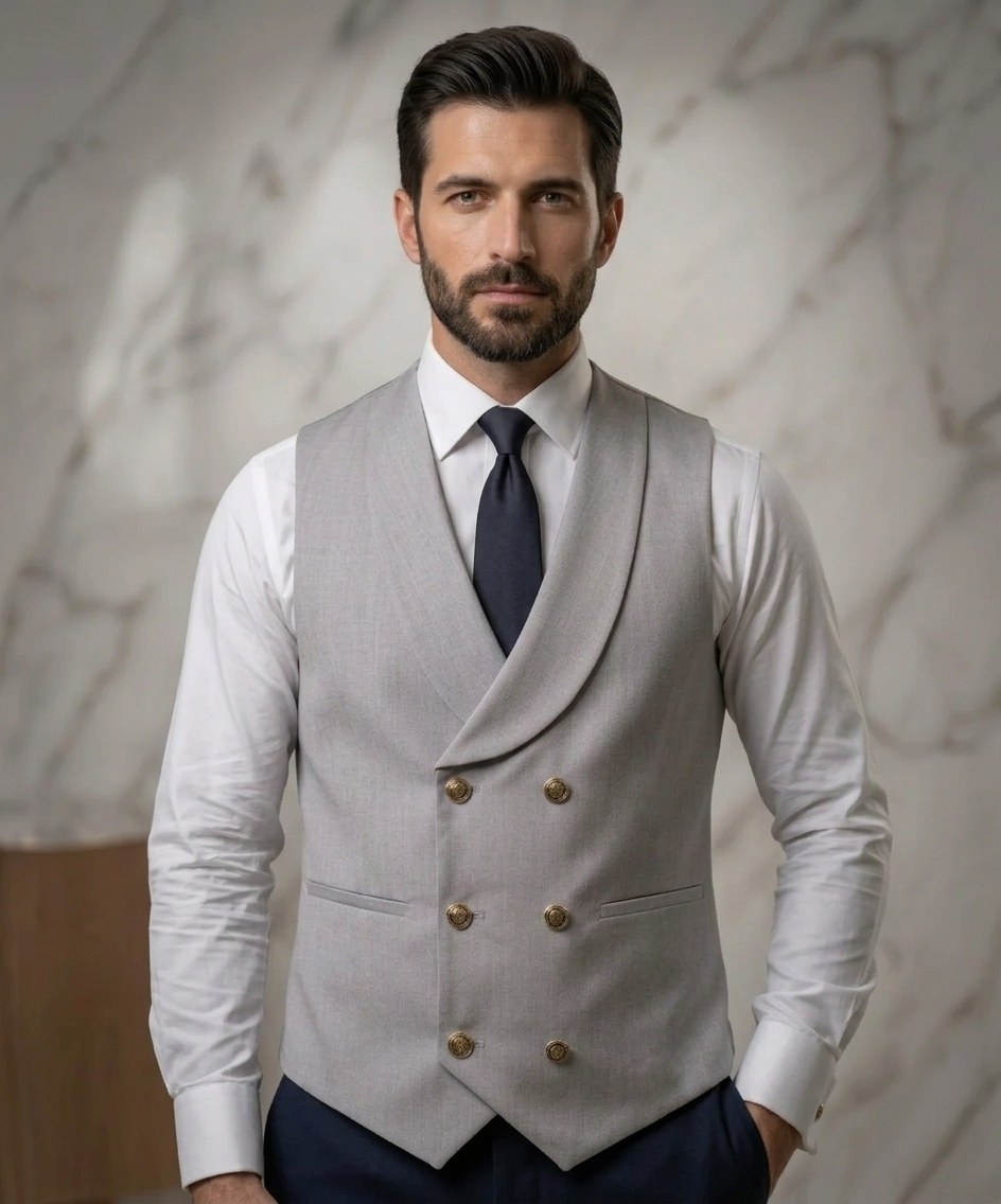 ژیله مردانه GUCCI مدل یقه آرشال ۶ دکمه - پارچه فاستونی کش