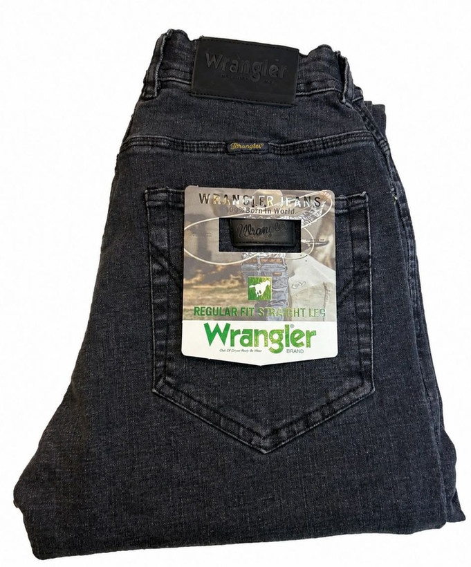 شلوار جین ذغالی مردانه مدل اسلیمفیت زیپی کشدار برند Wrangler